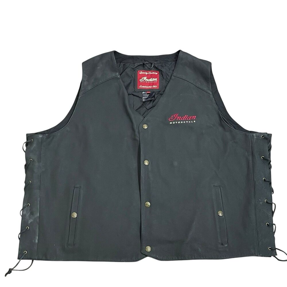 Indian Motorcycle Men's Leather Western Vest Lace Up Sides Sides 5XL